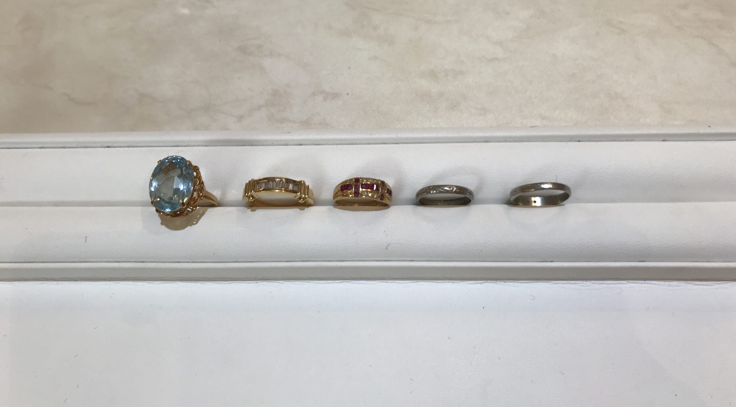 【買取速報】ダイヤモンド、ブルートパーズ、ルビー、指輪、結婚指輪・マリッジリング、750、K18YG