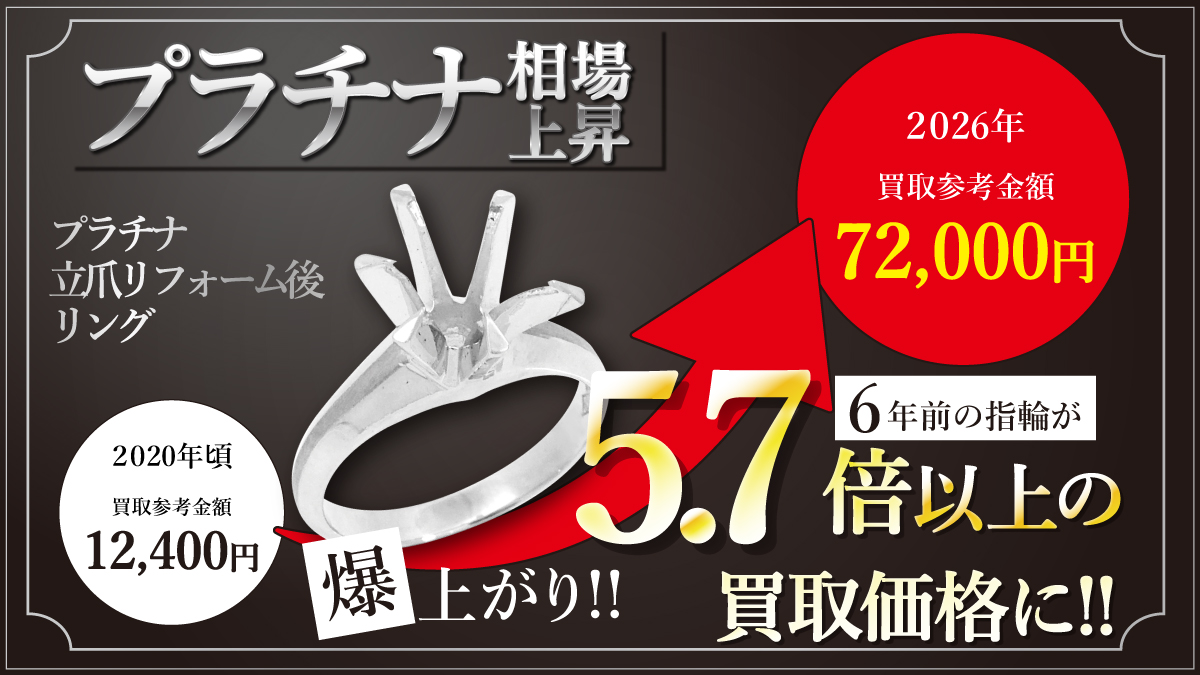 国内プラチナ相場が史上最高値更新!!  宝石付なら更にプラス査定！！